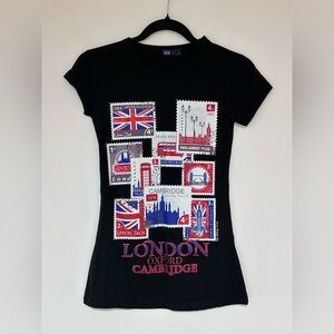 UK Black Cambridge London Graphic Print T-Shirt Size Small NWOT